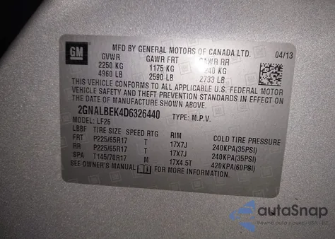 2013 Chevrolet Equinox Ls z USA, uszkodzony, nr VIN 2GNALBEK4D6326440